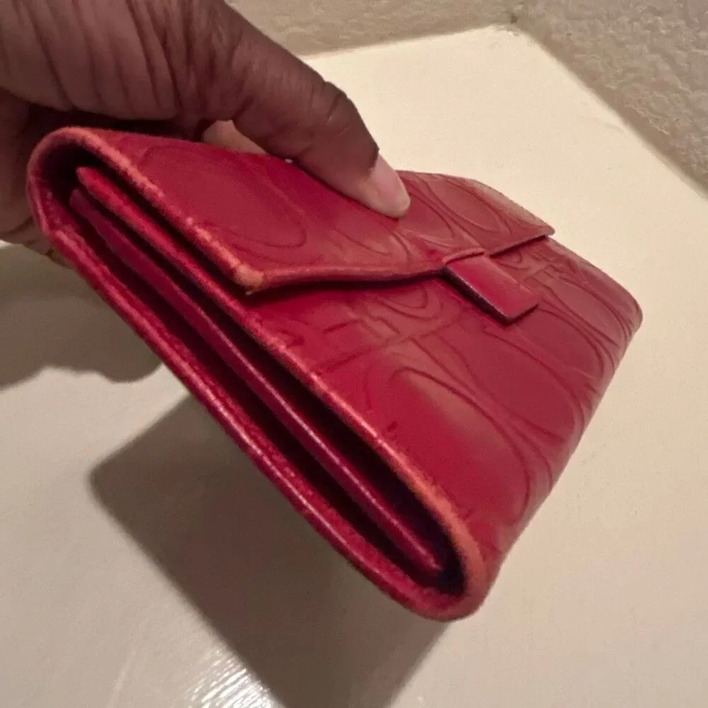 Ferragamo Long Wallet Red Gancini Embossed Logo Leather Travel Organization Bold